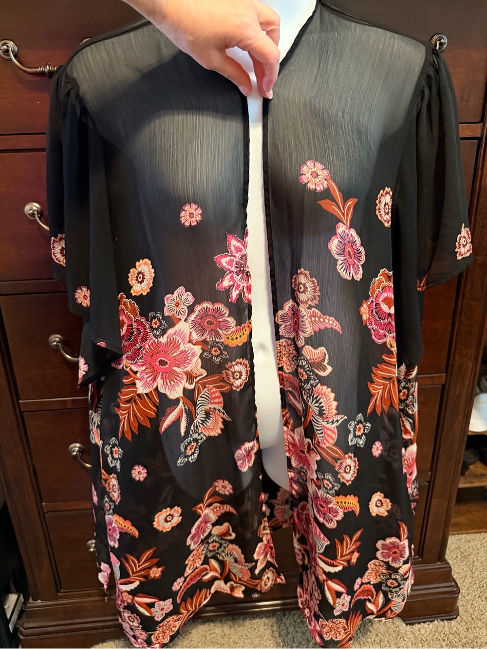 Black Floral Sheer Kimono Cover-Up